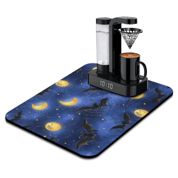 Halloween Scary Night Moon Black Dead Tree Dish Drying Mat Coffee Bar Mat Absorbant Collapsible 18x24 Inch Inch Dishes Plate Glass Dry Draining Pad for Dining Table Coffee Bar