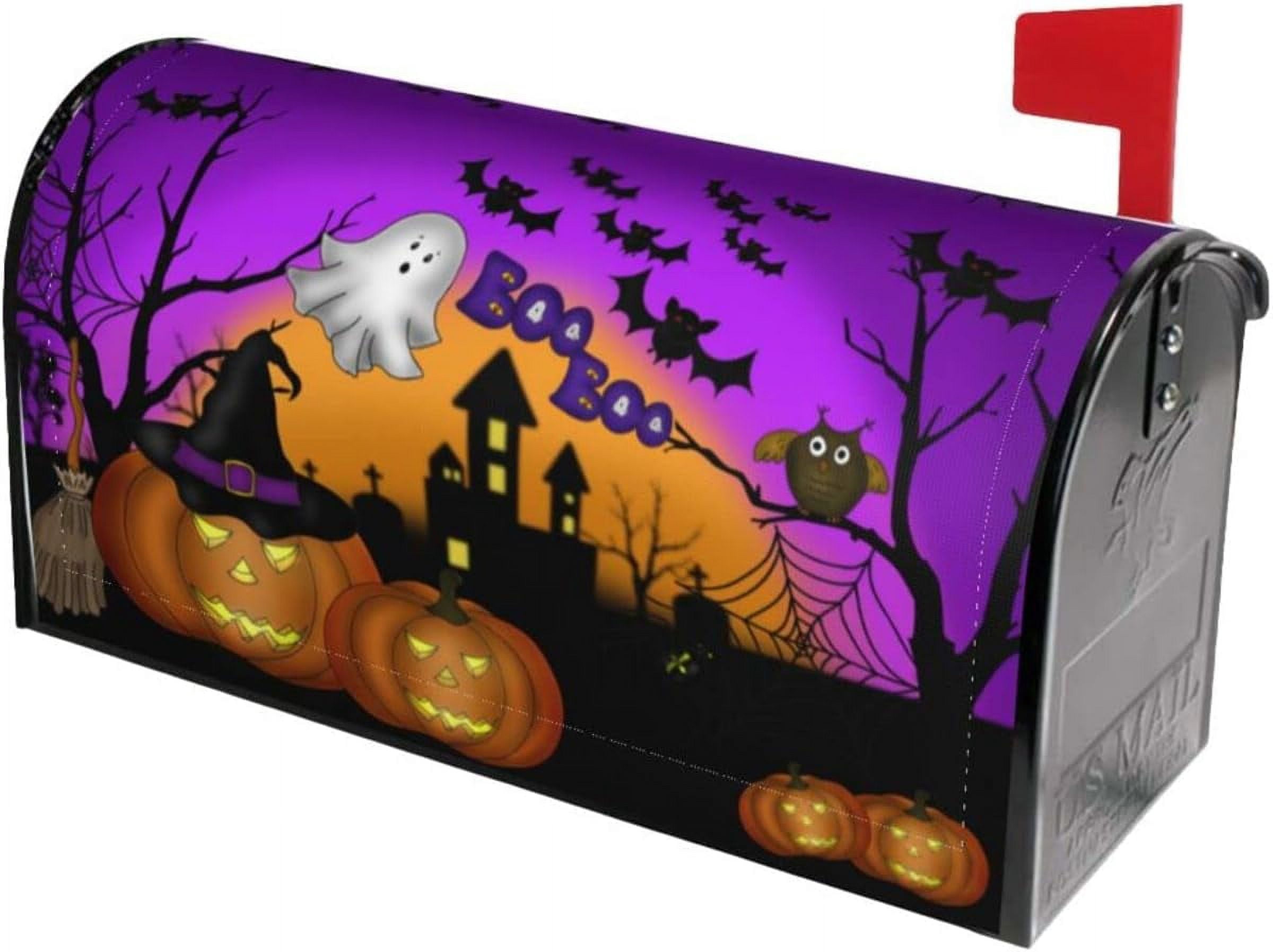 Halloween Scary Night Pumpkin Lanterns Mailbox Covers Magnetic Mail Cover Letter Post Box 25.5x21 in Mailwrap for Outside Garden Home Decor