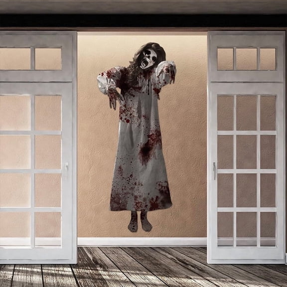Halloween Scary Nun Wall Sticker, Spooky Female Ghost Window Decal for Door Glass Haunted House Decor