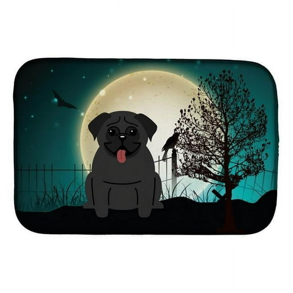 Halloween Scary Pug Black Dish Drying Mat
