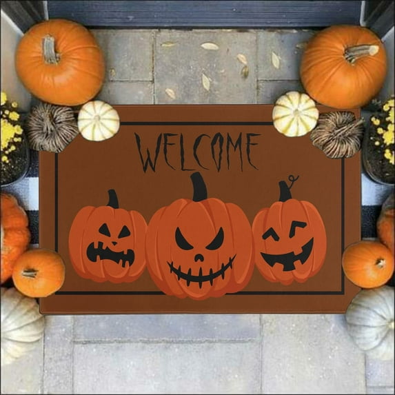 Halloween Scary Pumpkin Pattern Doormat 30x17inch, Anti-Slip Doormat, Halloween Decorative Doormat for Home Entrance Garden Patio