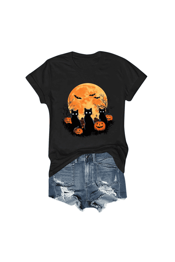 Halloween Scary Pumpkin Shirts for Women – Creepy Pumpkin Face Graphic T-Shirts for Halloween Party