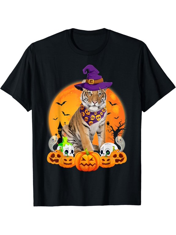 Halloween Scary Pumpkin Skull Ghost Boo Witch Bengal Tiger Holiday T-Shirt, Size S-5XL
