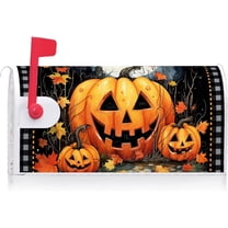 Halloween Scary Pumpkins Maple Leaves Decoration Mailbox Cover with Magnetic Strip Fall Harvest Mailbox Wraps Post Letter Box Cover Standard Size 21" X 18" for Garden Outdoor Yard Decor