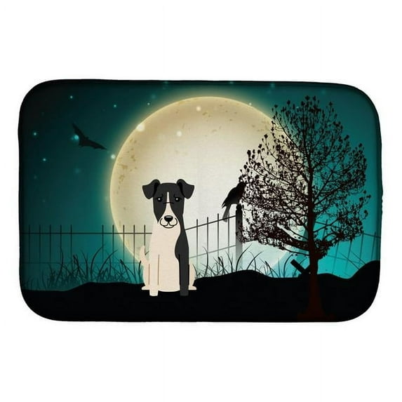 Halloween Scary Smooth Fox Terrier Dish Drying Mat