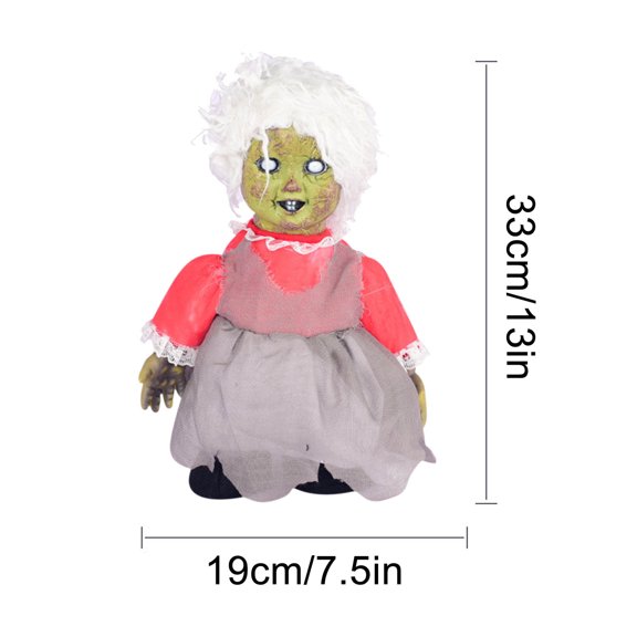 Halloween Scary Walking Ghost Doll Voice Activated, Motion Sensing Animatronic with Glowing Eyes, Battery Operated Spook House Prop for Parties