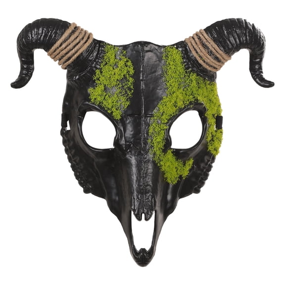 Halloween Scary Witch Goat Demon Mask with Moss,Realistic Devil Mask with Horns