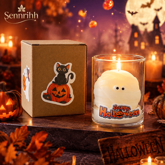 Halloween Scented Candle, 3D Ghost Pumpkin Skull Shaped Decorative Candle for Indoor Decor, Party Table & Gifts