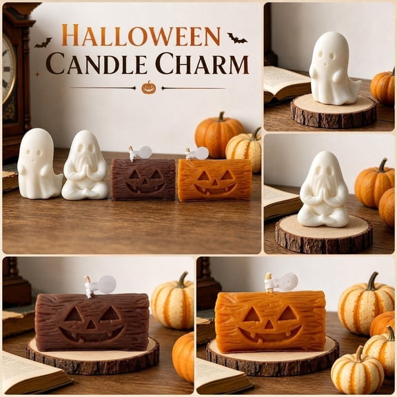 Halloween Scented Candle, Zen Ghost Candle, 3X2.5 Inch Cute Fall Decor, Halloween Ghost Decor, Fall Decor for Home, Hand-Poured Creamy White Soy Scented Candle, No Added Harsh