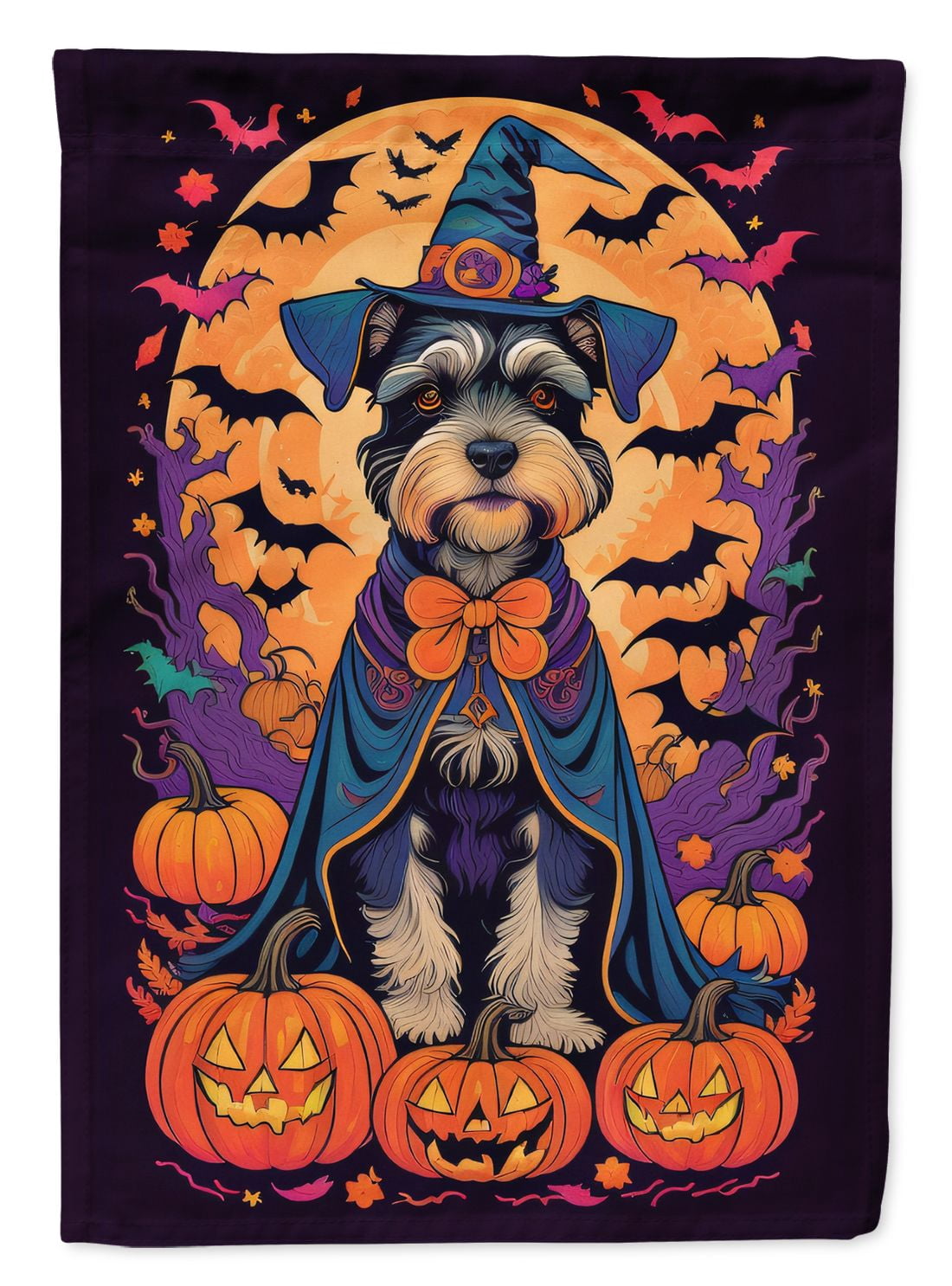 Halloween Schnauzer Dog House Flag 28x40IN Double-Sided Polyester Decorative Sleeve Pole Flag for Outdoor Home Garden