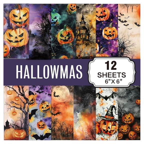 Halloween Scrapbook Paper 6X6 Inch 12 Sheets Halloween Paper Decorative Craft Paper for Halloween Craft Card Making Junk Journal Seasonal Diy Projects 12 Pack