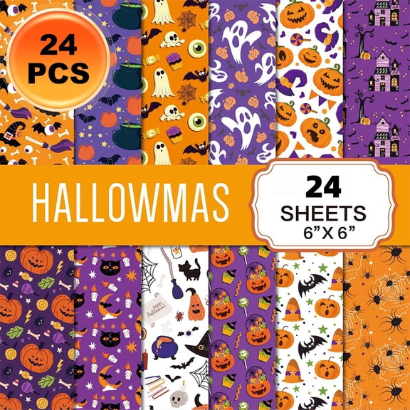 Halloween Scrapbook Paper, Spooky Pattern Scrapbooking Supplies for Journaling, Card Making and Party Craft Decor, 24 Sheets 66 Inch