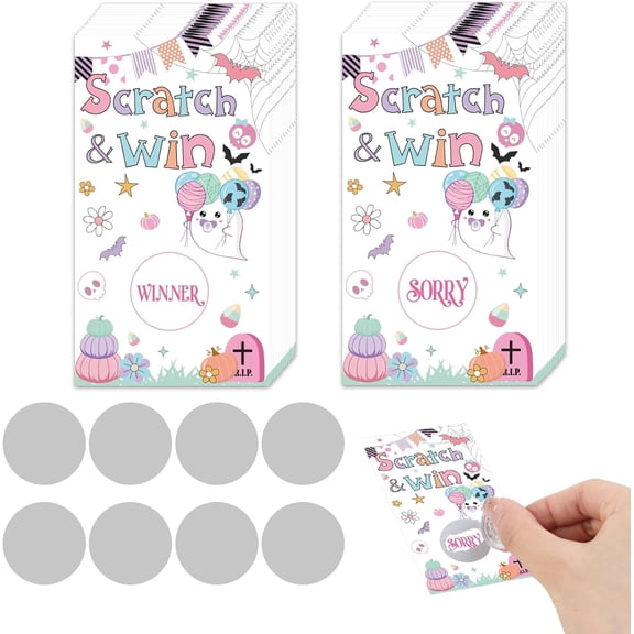 Halloween Scratch Off Cards, 50 PCS Pastel Ghost Scratch Off Cards, Halloween Party Game, Halloween Lottery Prize Raffle Tickets for Boo Baby Shower Spooky Birthday