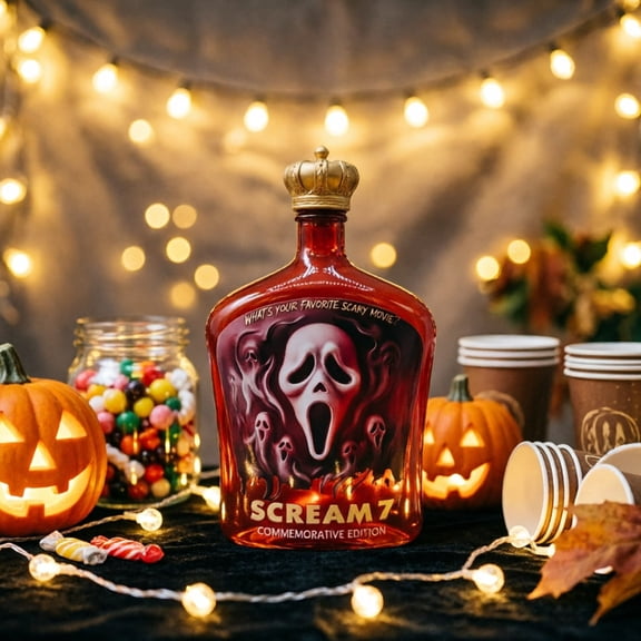 Halloween Scream Ghost Print Bottle, Square High Borosilicate Glass Liquor Decanter with Stopper, Spooky Home Bar Decor Party Gift