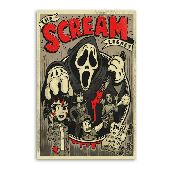 Halloween Scream Horror Film Series Movie Retro Painting On Canvas Wall Art Poster Scroll Picture Print Living Room Walls Decor Home Posters 16x24inch(40x60cm)