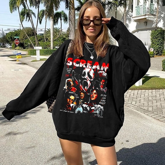 Halloween Scream Long Sleeve Top Women's Casual Hoodless Sweatshirt Long Sleeve Jacket
