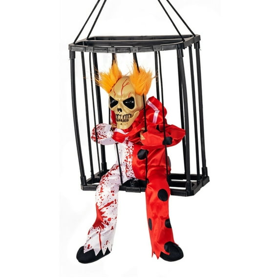 Halloween Screaming Animated Hanging Decorations, Halloween Decors Prop with Motion Sensor Activated & Light Up Eyes Spooky Scary Cage Ghost Clown Prisoner for Indoor Outdoor Haunted House Decor