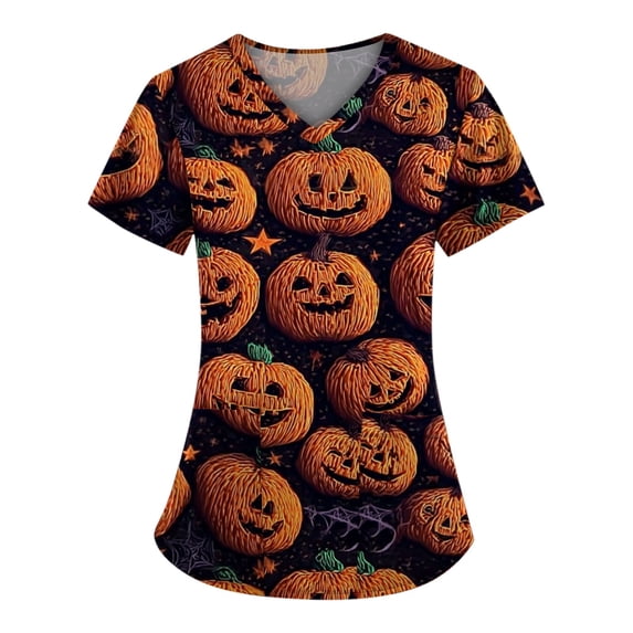 Halloween Scrub Shirts Medical Uniforms Tops Print Scrubs for Women Nurse Vet Pediatric with Design
