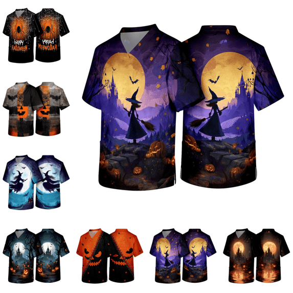 Halloween Scrub Top Men Fashion Casual Short Sleeve V Neck Scrub T-Shirt Spooky Novelty Graphics Classic Fit Medical Workwear Purple 3XL