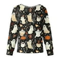 thumbnail image 1 of Halloween Scrub Tops Women Medical Scrubs Plus Size Stretch V Neck Long Sleeve Pumpkin Blouse Shirt Workwear Working Uniform, 1 of 2