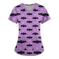 Halloween Scrub Tops Women Print Pumpkins Bats Printed V Neck Plus Size