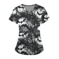 Halloween Scrub Tops Women Print Pumpkins Bats Printed V Neck Plus Size