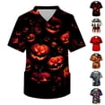 thumbnail image 1 of Halloween Scrub Tops for Men Short Sleeve V Neck Pumpkin Print Tees Stretch Wrinkle-Resist Nurse Medical Scrubs, S, 1 of 7