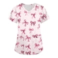 thumbnail image 1 of Halloween Scrubs, Medical Uniforms with Dual Pockets Cotton Hemp Blend Uniform Short Sleeve V-Neck Scrub Top Bow Print Healthcare Workwear Womens Nursing Tops Christmas Nurse Pink 4Xl, 1 of 4
