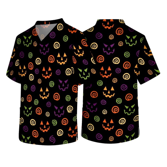 Halloween Scrubs Shirts Men,Mens Halloween Scrub Tops Short Sleeve V Neck Nursing Uniform