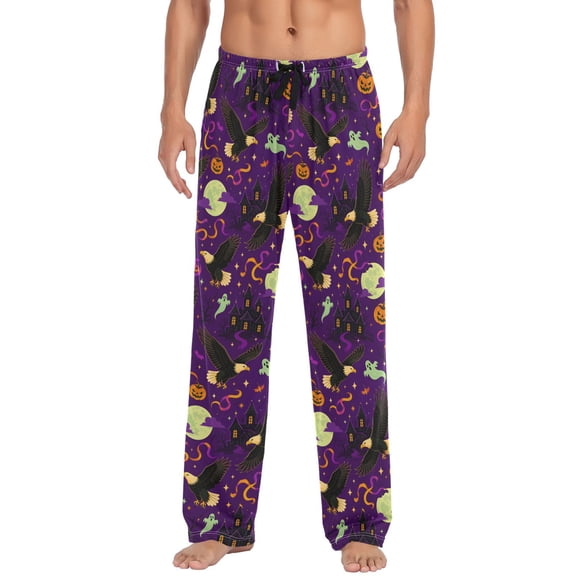 Halloween Seamless Flying Men's Pajama Pants Lightweight Pjs Bottoms Sleepwear Bottom Pants with Pocket Drawstring