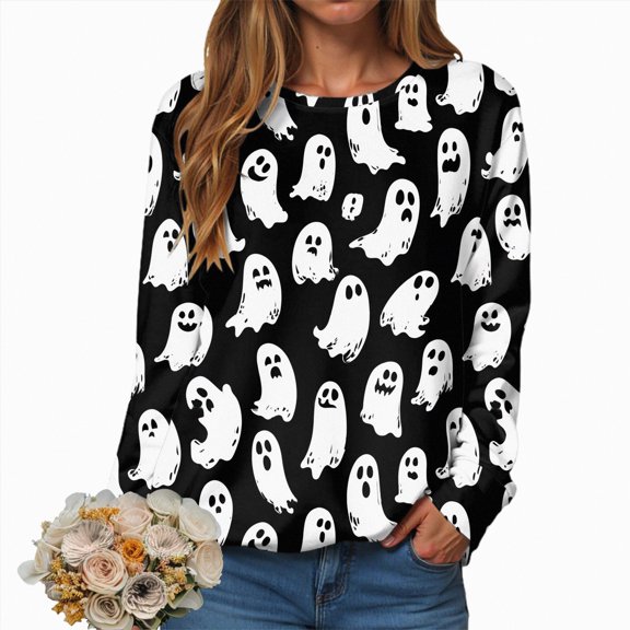 Towmus Pumpkin Face Sweatshirt Halloween Crewneck Shirt Fall Casual Pullover Tops Cute Forest Graphic Long Sleeve T Shirts Oversized