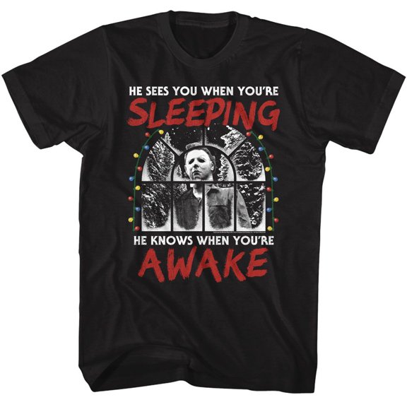 Halloween Sees You When You're Sleeping Black Adult T-Shirt 2Xt