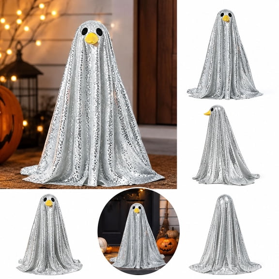 Halloween Sequined Ghost Cloak, 28-Inch Shimmering Polyester Drape for Porch and Entryway Decor