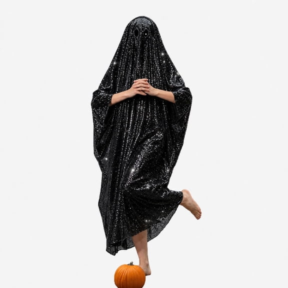 Halloween Sequined Ghost Costume, Unisex Full Length Disco Ghost Outfit, Spooky Cosplay Dress For Adult Halloween Gathering Displays