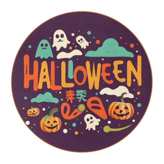 Halloween Set of 6PCS Cute Round Coasters, Microfiber Leather Drink Coasters, 4.3x4.3 Inch Table Coasters for Drinks, Coasters for Home and Kitchen Decor.