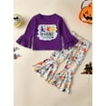 thumbnail image 1 of Halloween Sets 2pc Toddler Girls Witches Print Sweatshirt & Spiderweb Print Flare Pants Kids Clothes For Party Gift Fall, 1 of 9