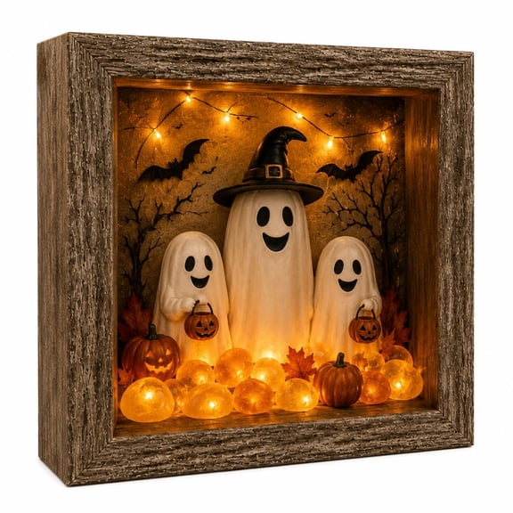 Halloween Shadow Box Frame DIY Lighted Craft Kit, Halloween Decorations Indoor, Memory Box Display Case with Crystal Glass & Wooden Frame, LED Night Light Gothic Decor (Old Castle)