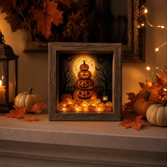 Halloween Shadow Box Frame DIY Lighted Craft Kit,Wooden Display Case with Crystal Glass & LED Night Light,Halloween Decorations Indoor,Wood Ghost DIY Frames Decorating,Memory Box,Gothic Decor(C)