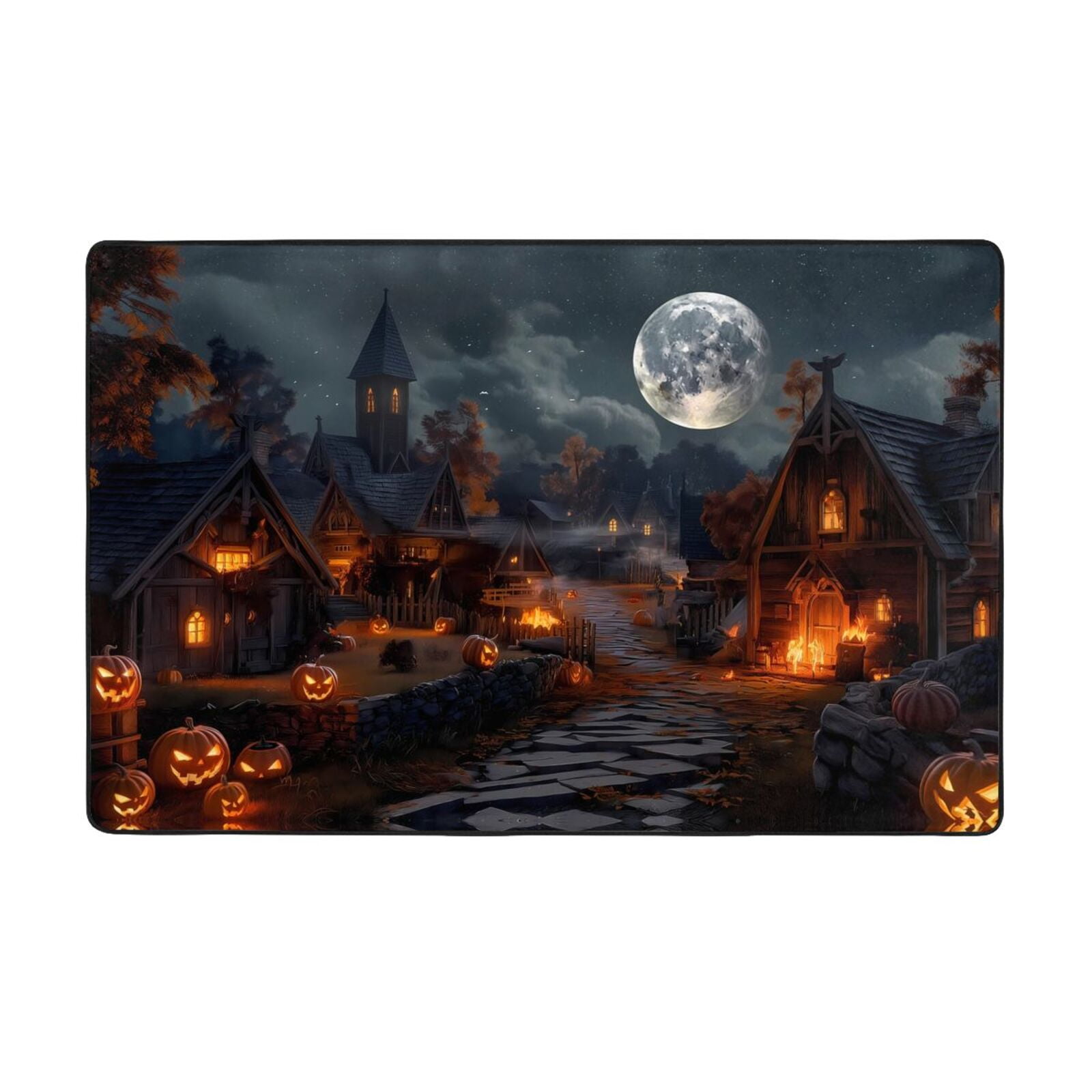 Halloween Shaggy Area Rug, Halloween Village Nightscape Rugs for Living ...