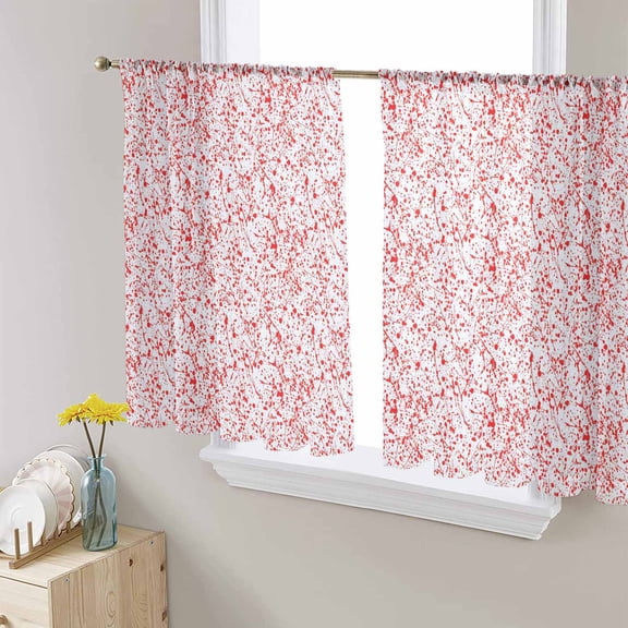 Halloween Sheer Curtains 45 Inch Length 2 Panels Set, Semi Transparent Voile Rod Pocket Curtains for Living Dining Room Bedroom Drapes Scary Red Blood Drop Splash Monochrome