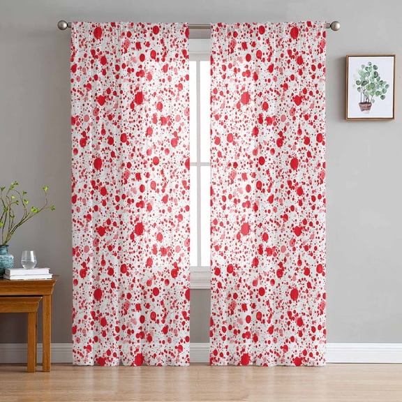 Halloween Sheer Curtains 63 Inch Length 2 Panels Set, Semi Transparent Voile Rod Pocket Curtains for Living Dining Room Bedroom Drapes Scary Red Blood Drop Splash Dots