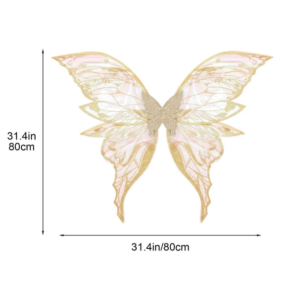 Halloween Sheer Wing Costume Accessory - Sparkly Lightweight Outfit, Elastic Shoulder Straps for Snug Fit, Perfect for Halloween Cosplay, Themed Parties & Photo Shoots, Gold, 31.4*31.4in