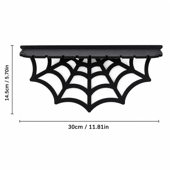 Halloween Shelf Decor, Gothic Wall Decor, Web Decoration, Floating Wall Shelf, 12X5 Inch Wooden Wall Mounted Black Web Shaped Wall Shelf for Halloween Bedroom Dark Aesthetic B