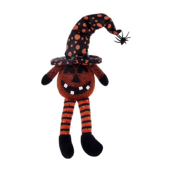 Halloween Shelf Decor, Orange Light-Up Jack O Lantern Smile Face Plush Doll Figurine 15X7 In, Suitable for Family Living Room Mantel Display, Halloween Entryway Table Arrangement