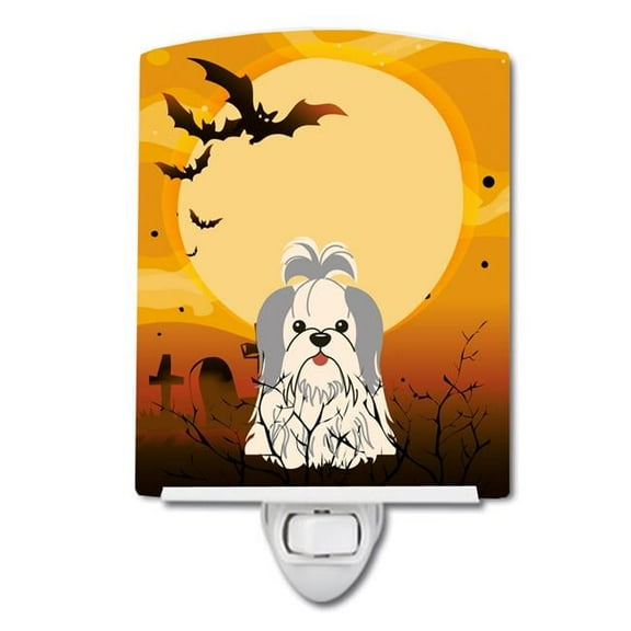 Halloween Shih Tzu Silver White Ceramic Night Light