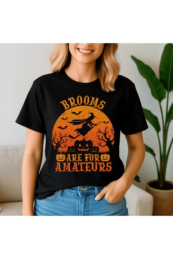 Halloween Shirt,Brooms Are For Amateurs Halloween Hockey Costume Funny Witch, Spooky Season Tee, Happy Halloween Shirt , Ghost Pumpkin Tshirt, Funny Holiday Gift,Horror Witchy