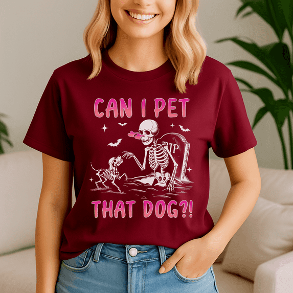 Halloween Shirt,Can I Pet That Dog Funny Skeleton Dog Lover Halloween, Happy Halloween Shirt , Ghost Pumpkin Tshirt, Funny Holiday Gift,Horror Witchy