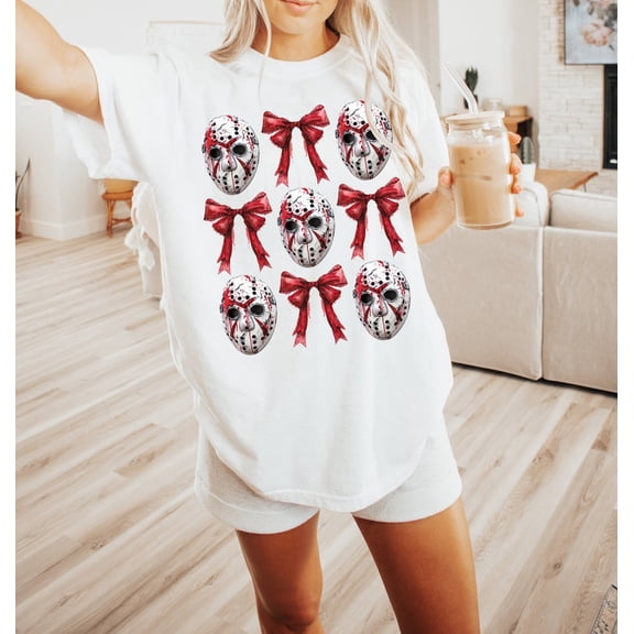 Halloween Shirt, Coquette Bow Halloween Shirt, Retro Scary Movie Shirt, Spooky Graphic Tee, Halloween Shirt for Women Men