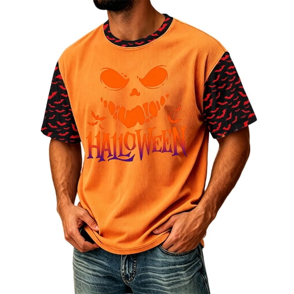 Halloween Shirt Crewneck Pumpkin Halloween Tees Mens Short Sleeve Halloween Tops Holiday Funny Halloween Shirts for Men