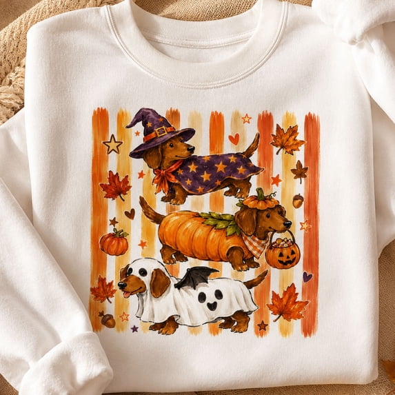 Halloween Shirt, Dachshund Halloween Sweatshirt, Wiener Dog Shirt, Fall Pumpkin Hoodie, Cute Ghost Costume Tee, Dog Mom Halloween Gift, Autumn Outfit